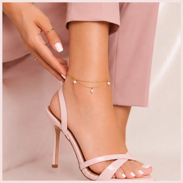 Pearl Cascade Double Chain Anklet