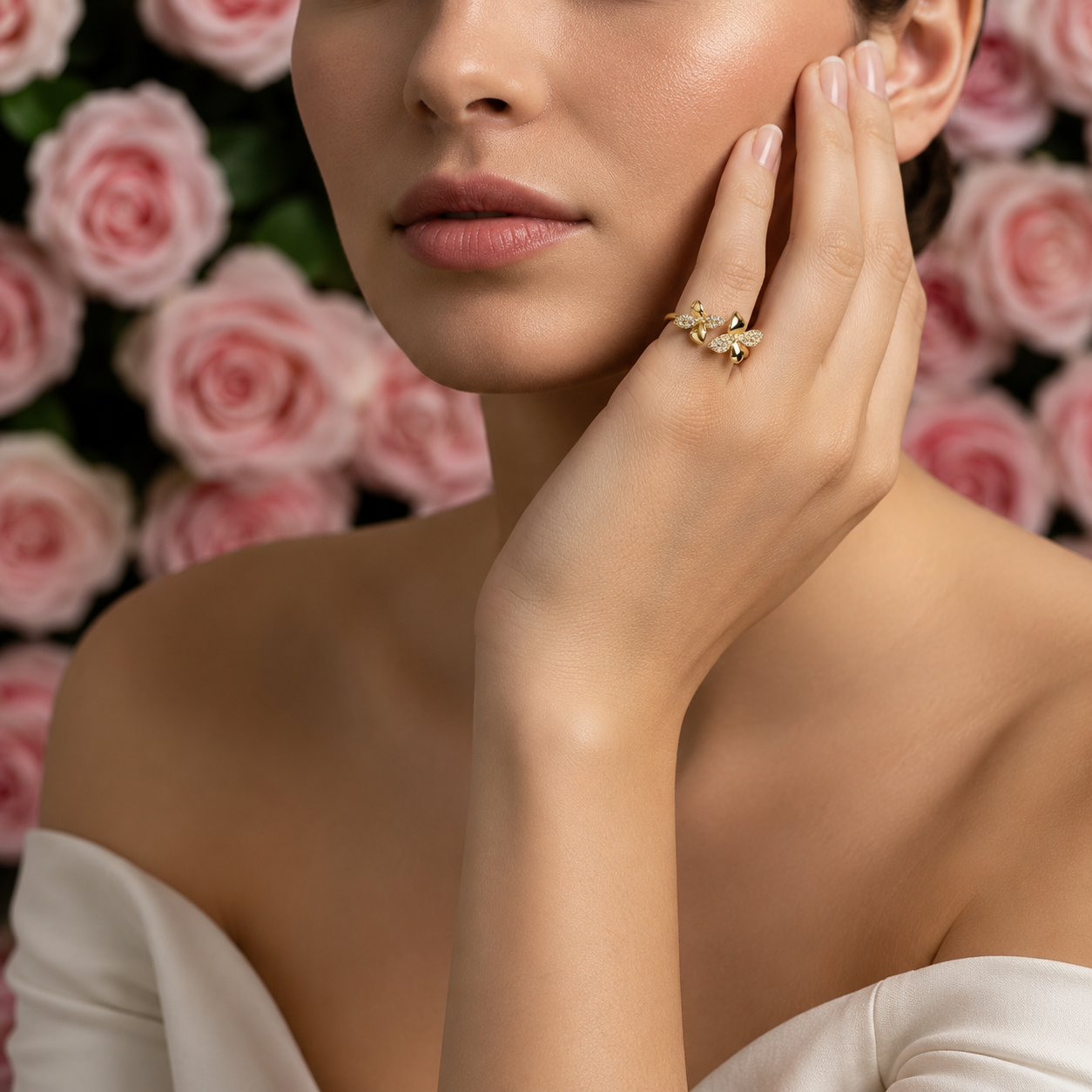 Blossom Crystal Bangle With ring
