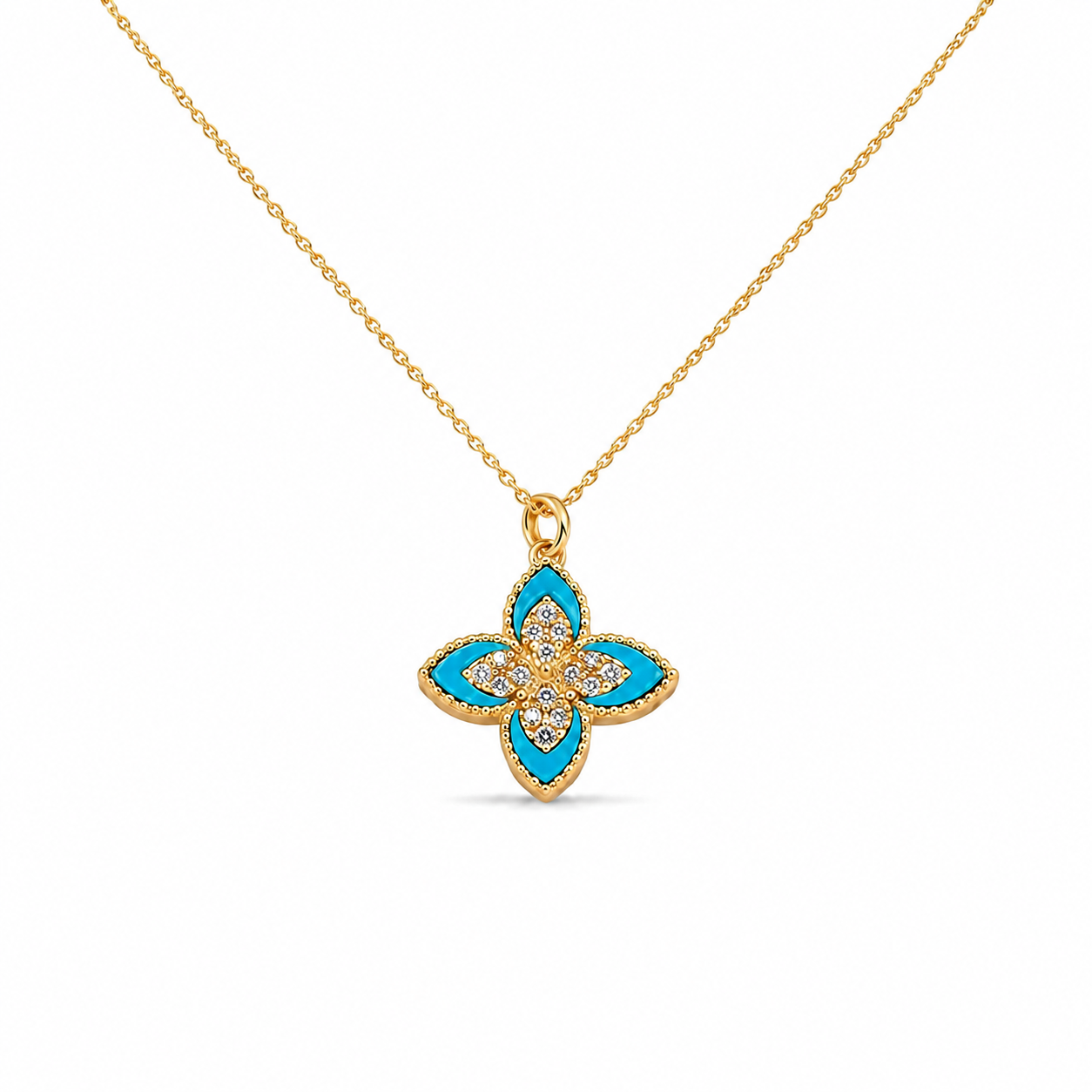 Turquoise Pavé Petal Necklace