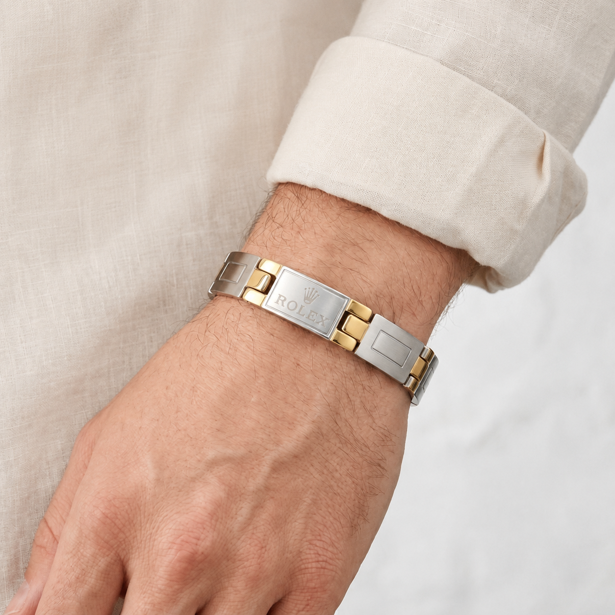 Crown Link Two-Tone Men’s Bracelet
