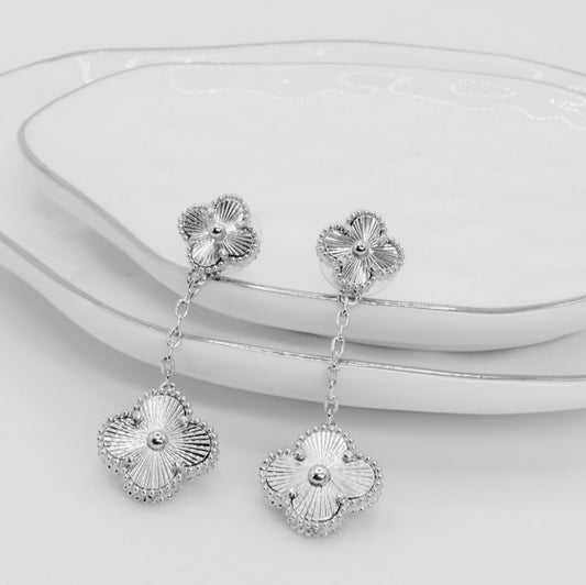 Double Silver Clover Earrings